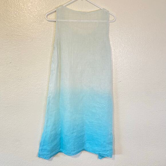 Eileen Fisher Pure Linen Gauze Layered Aqua Ombré A-Line Dress Size Small - Picture 5 of 7